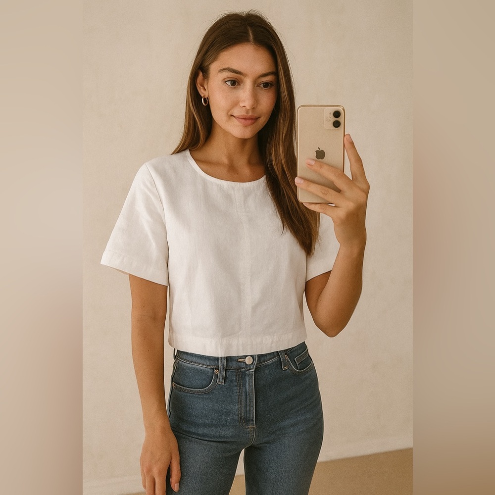 Banana Republic White Denim-Style Material Boxy T-Shirt